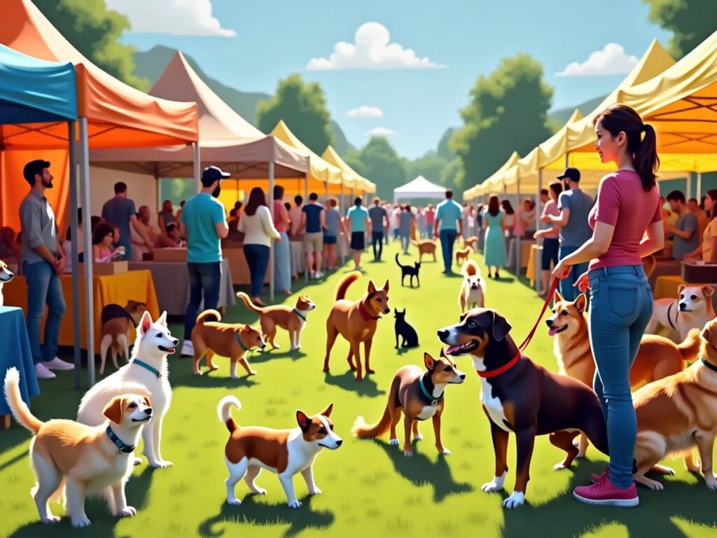 Feira de adoção de pets com cães e gatos