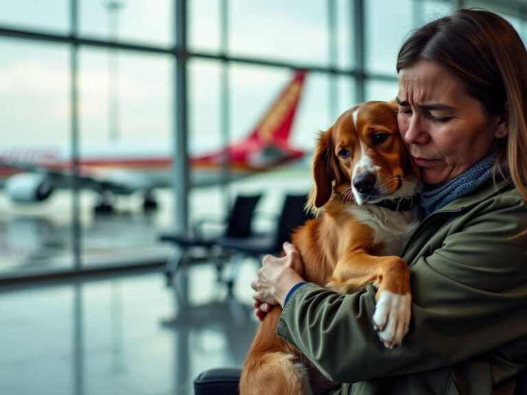 Tutora com cachorro ferido no aeroporto